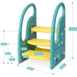 Marchepied Enfant 3 Marches Antidérapant Pour Apprentissage De La Propreté, Tabouret Bébé Vert Et Jaune, Structure Triangulaire, Rehausseur Stable -ATMOSPHERA || Songmics Soldes Boutique 97996376 4