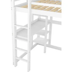 Lit Mezzanine 140x200cm, Avec Bureau Et étagère De Rangement, Lit Adulte Ou Enfant, Cadre En Bois De Pin, Sommier à Lattes, Blanc -ATMOSPHERA || Songmics Soldes Boutique 98550705 4