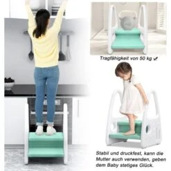 Marchepied Pour Enfant - 2 Marches - En Polyéthylène Haute Densité - Pour Salle De Bain, Toilettes - Vert Clair NAIZY -ATMOSPHERA || Songmics Soldes Boutique 99356684 4