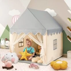 COSTWAY Tente De Jeux Pour Enfants, Cabane De Style Princesse En Coton, Cadeau Pour Garçons Et Filles Beige -ATMOSPHERA || Songmics Soldes Boutique 99489879 2