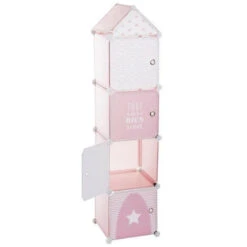 ATMOSPHERA Meuble De Rangement Colonne Forme Tour ROSE, GRIS Et BLANC
